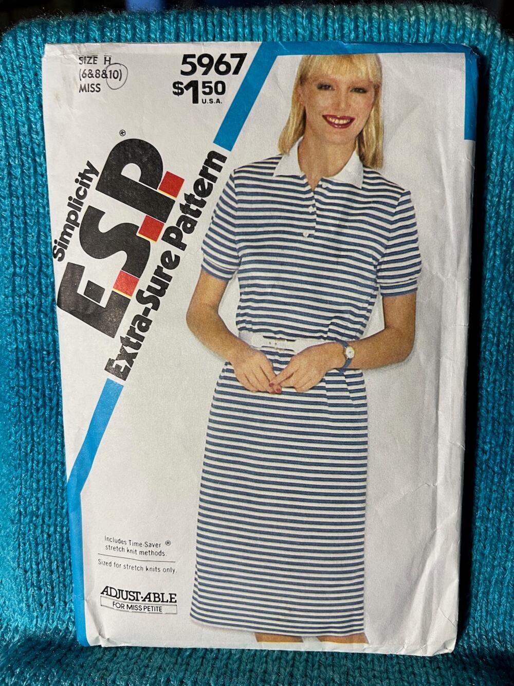 Simplicity pattern 5967 shirt dress 1980s size 6 8 10